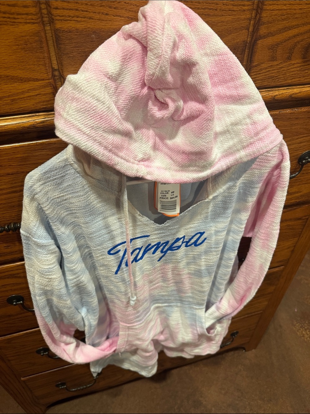 LG Pink and White Tie-Dye Hooded